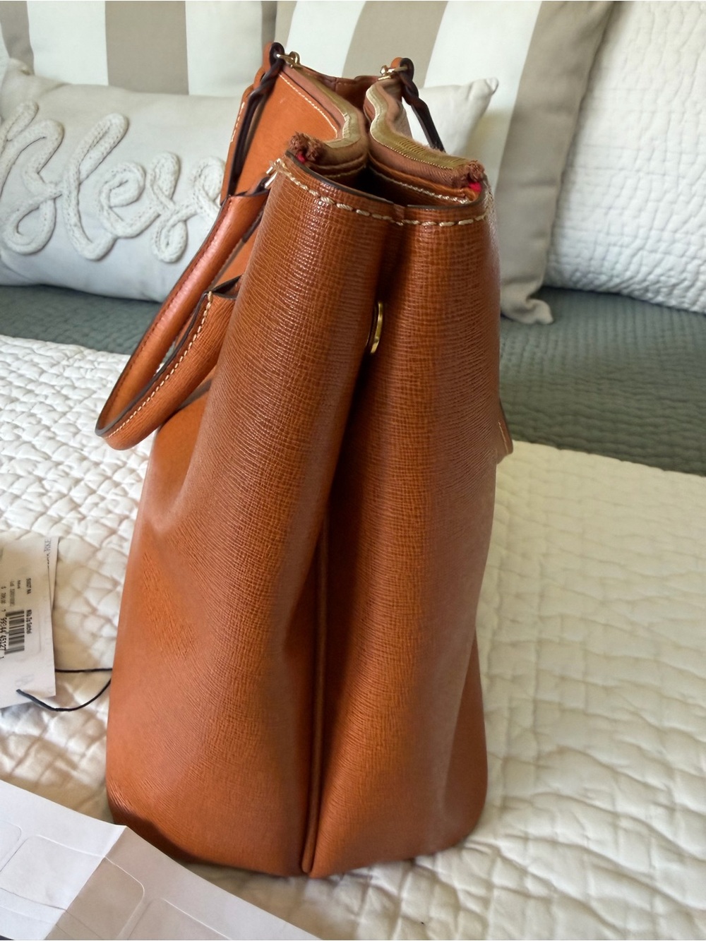 Dooney & Bourke Natural Tan Color “Willa” Leather Zip Top Satchel - Picture 8 of 12